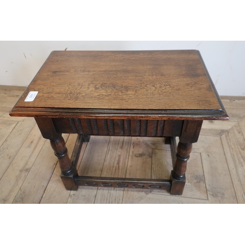 223 - Oak rectangular joint style stool on turned supports