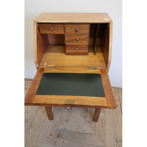 224 - Small walnut bureau with fall front revealing fitted interior of single drawer (width 53cm)
