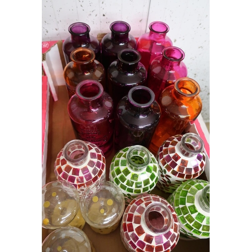 249 - Ex shop stock coloured glass Chemist style bottles and other decorative bottles in one box