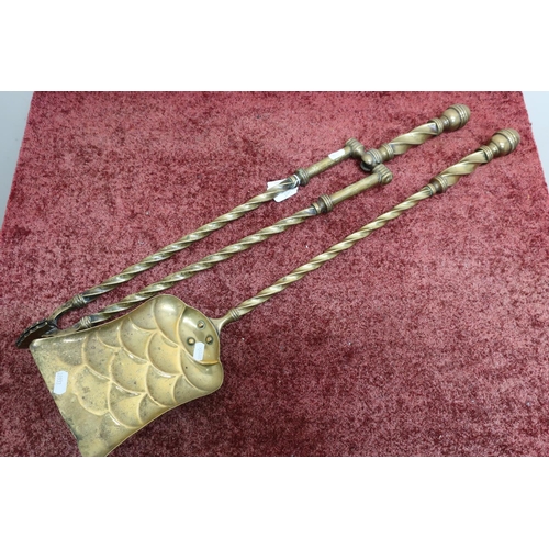 280 - Country house style brass coal shovel and tongs (2)