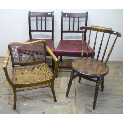 173 - Pair of 19th C mahogany dining chairs with upholstered seats, an early 20th C cane seated & backed a... 