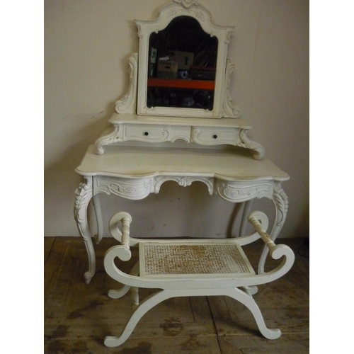 177 - Cream painted French style dressing table with two frieze drawers and raised mirrored back, and a X ... 