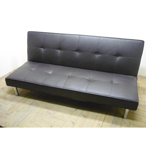 213 - Folding futon style bed settee in brown leather effect finish (width 180cm)