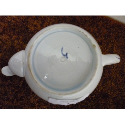 1 - Circa 18th C English Porcelain teapot of small proportions with blue patterned scale detail, with lo... 