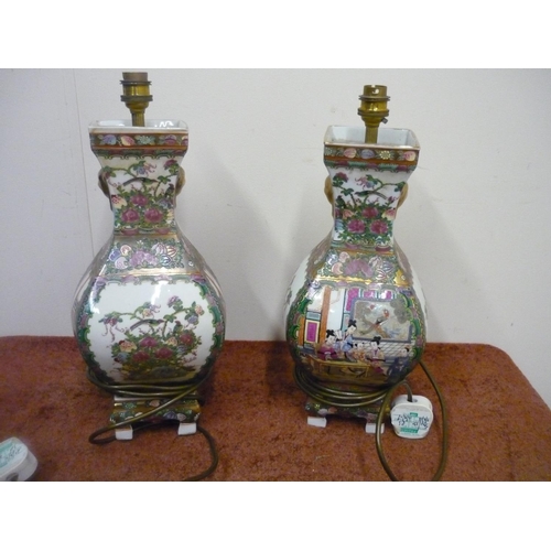 203 - Two oriental style Canton Famille Rose pattern table lamps (approx 40cm high)