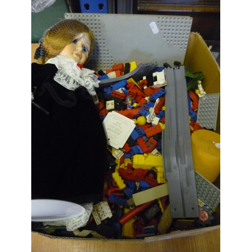 242 - Box containing a large quantity of various assorted Lego parts, doll etc