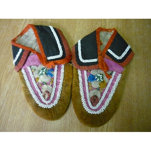 182 - Pair of native American Indian bead & leather work slippers