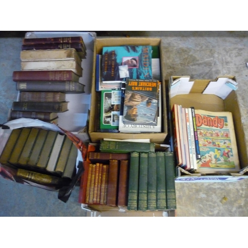321 - Large selection of vintage books in four boxes including various comics including The Dandy circa 19... 