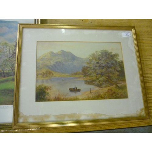 323 - Set of four framed and mounted Lupton prints, a signed John Burt print and another framed landscape ... 