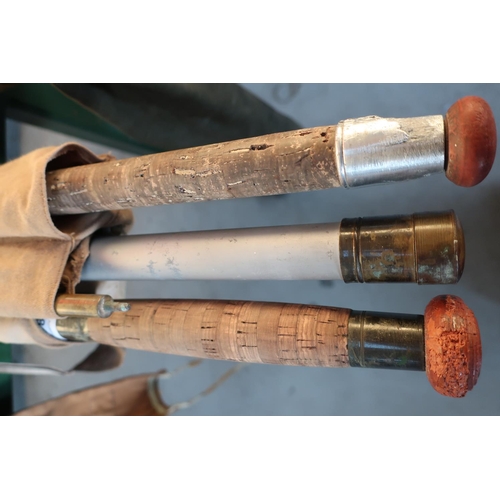 25 - Split cane 2 piece bolt rod by Allcocks (Easicast) and a 3 piece vintage split cane rod with additio... 