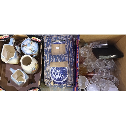 205 - Selection of blue & white plates, glassware, decorative ceramics etc