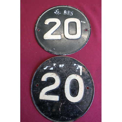 36 - Two aluminium circular black and white No. 20 signs