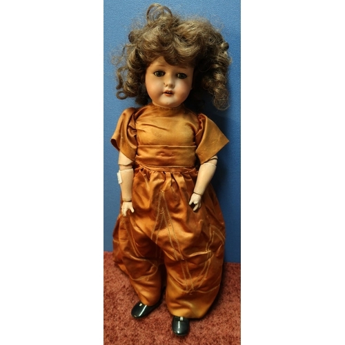 132 - C.M. Bergmann Waltershusen Germany 1916 No.6 half  Bisque headed doll with jointed arms and legs, an... 
