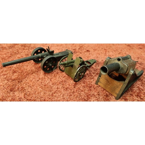 134 - Three early field guns including French, German and British, one marked DEPOSTRD388707, another by B... 