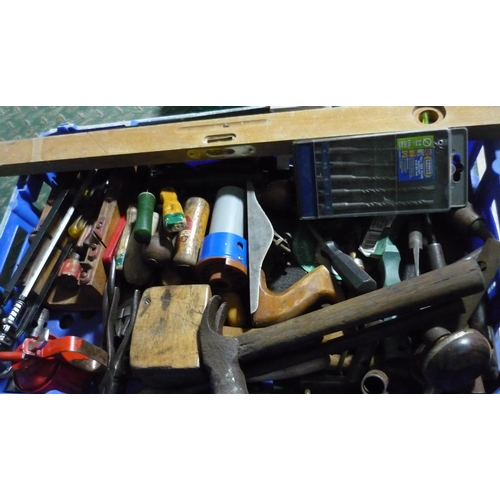 20 - Box containing a large quantity of tools including hammers, mallets, drills, drill bits, spanners, o... 