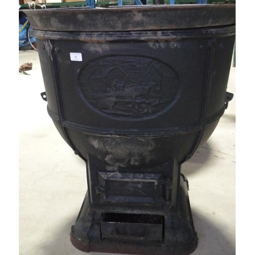 26 - Extremely large cast iron 'Field cooking pot' with two liners