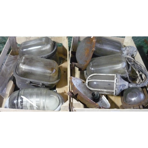 9 - Two boxes containing a large quantity of outside/industrial lights (8)