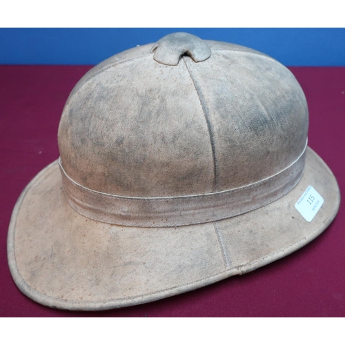 115 - British WWII period pith helmet with leather chinstrap and liner