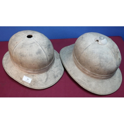 30 - British military pith helmet with leather liner and chin strap marked Vero's Detachable And Self Con... 
