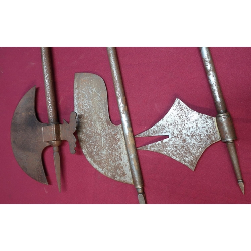 46 - Group of three 19th/20th C Indian steel single handed axes of various shapes and forms with spear he... 