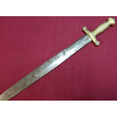 50 - 19th C French Artillery Gladius type sword with 19 inch double edged swollen blade stamped with vari... 