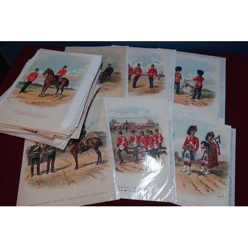 87 - Large quantity of unframed military card prints mostly by R. Simkin relating to various regiments, v... 