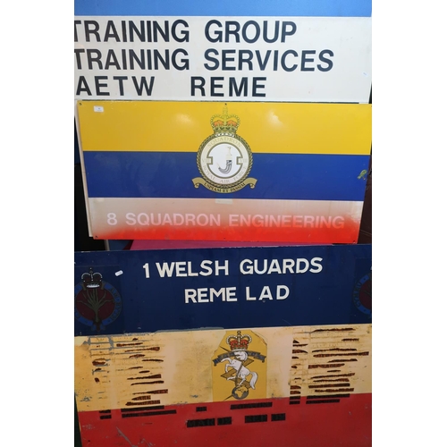 90 - Three military boards including metal sign for One Welsh Guards Reme Lad, another for Training Group... 