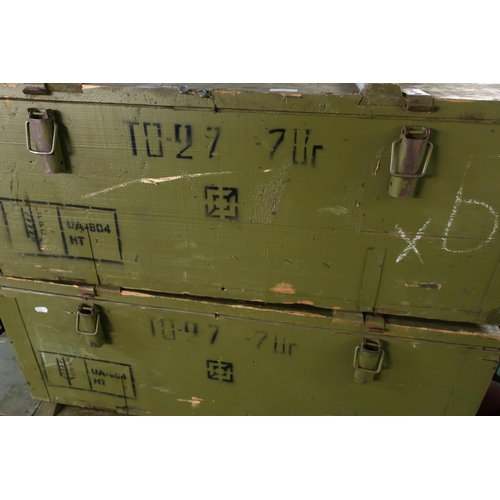 91 - Two wooden military ammo style crates (94cm x 50cm x 35cm)
