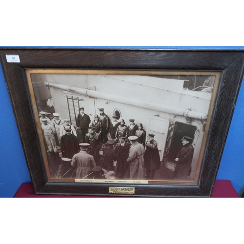 99 - Oak framed large photographic print with associated ivorine plaques 'Lord Kitchener and the members ... 
