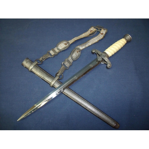 153 - WWII German officers dagger with sword mounts and hanging straps