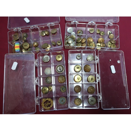 114 - Four cases of various assorted military and other buttons including Victorian and later, various reg... 