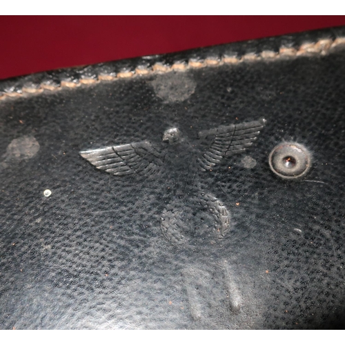 130 - WWII period German Third Reich black leather Marine binocular case, the top stamped with impressed m... 