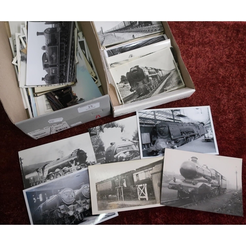 15 - Two boxes containing a large quantity of railway related black & white photographs and photographic ... 