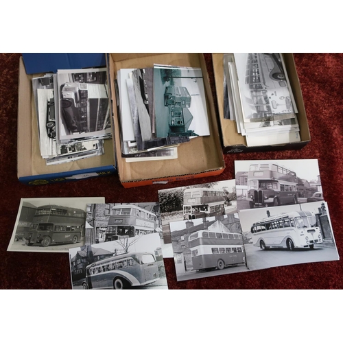 16 - Three boxes of various assorted black & white bus and coach related photographs and photographic pri... 