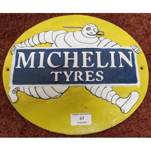 47 - Reproduction cast metal oval Michelin Tyres sign (29cm x 25.5cm)