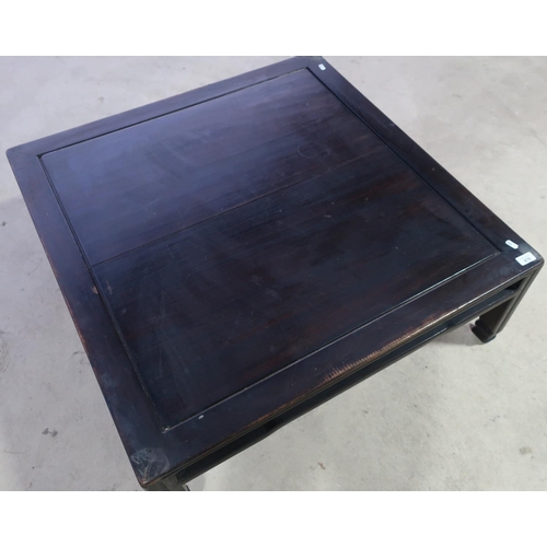 476 - Oriental hardwood ebonised type square top coffee table (90cm x 90cm x 34cm)