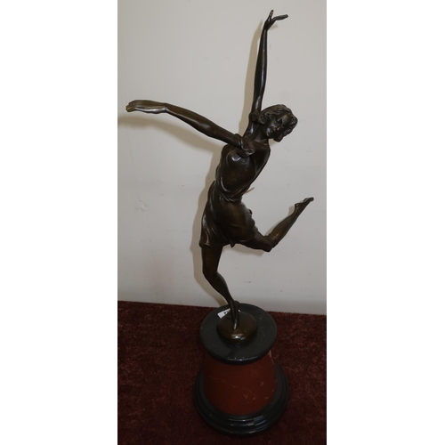 482 - Large Art Deco style bronze figure of a dancing girl on marble base (height 65cm)