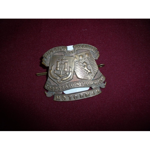 57 - Scarce Stockton & Thornaby Corporation Tramways Motorman cap badge