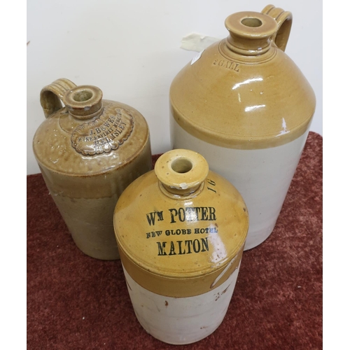 103 - Two gallon stoneware flagon with loop handle and one other, one for W M Porter New Globe Hotel, Malt... 