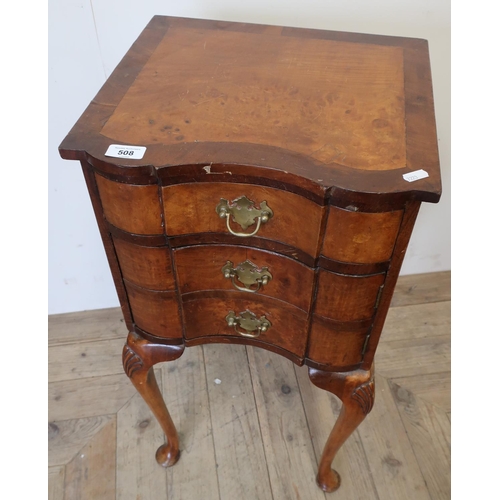 508 - 20th C walnut bedside cabinet with single drawer above single cupboard door (38cm x 35cm x 73cm)