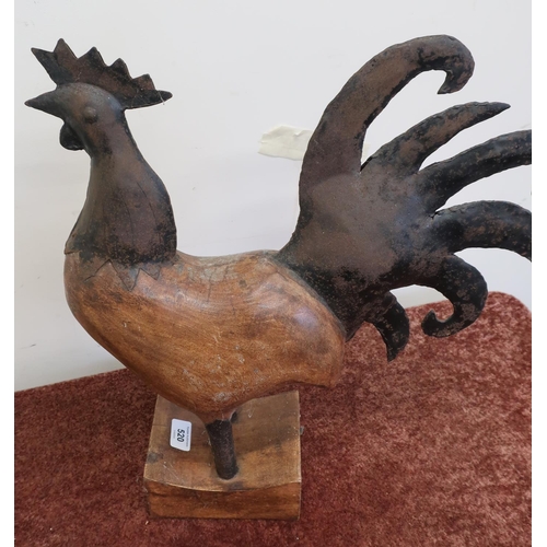 520 - Carved wood and metal figure of a cockerel (height 48cm)