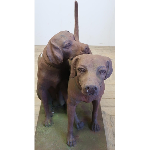 522 - Large cast metal group of two gun dogs on rectangular base (approx height 78cm)