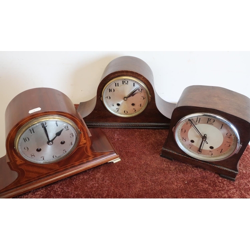 98 - Box containing three mantel clocks including an Edwardian mahogany inlaid mantel clock and two oak c... 