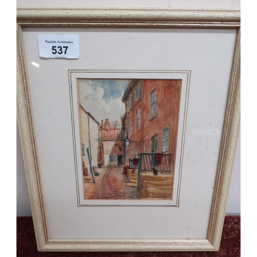 537 - Small framed and mounted watercolour by R Clarkson (23.5cm x 28cm including frame)