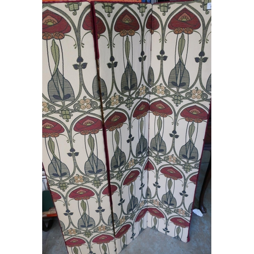545 - Three sectional folding screen upholstered in Art Nouveau style fabric