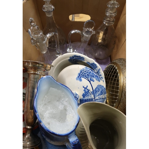 552 - Victorian and later ceramic jugs, decorative plates, brass ware and 19th C & later glass decanters