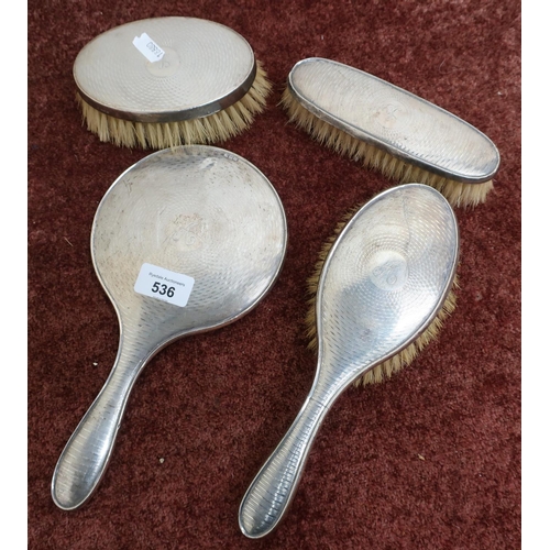 536 - Four piece Birmingham silver hallmarked backed dressing table brush and mirror set (4)