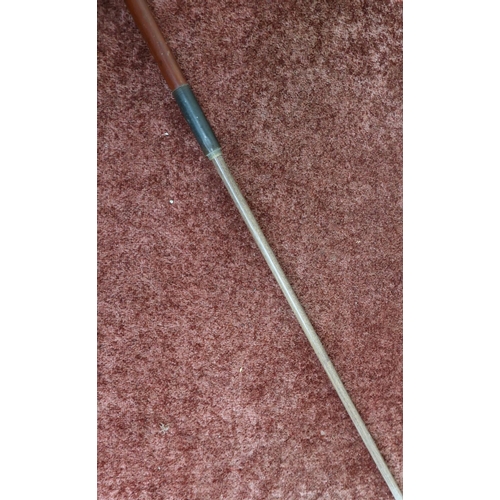 565 - Unusual 19th/20th C Sunday walking cane with horn grip handle and Malacca body, the base with unscre... 