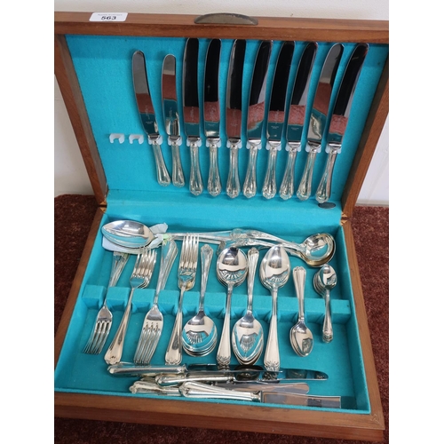 563 - Teak cased part silver plated canteen of cutlery