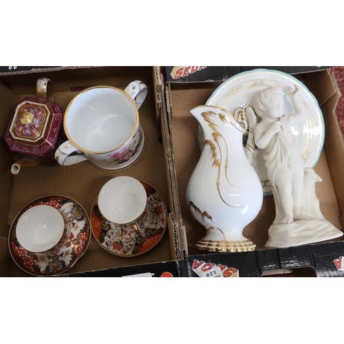 570 - Royal Crown Derby cup & saucer, a Davenport Longport Imari pattern cup & saucer, twin handled jug, o... 